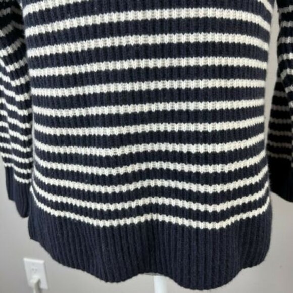Ann Taylor Striped Wool Cashmere Sweater Size L Navy Blue Off White - Picture 4 of 12